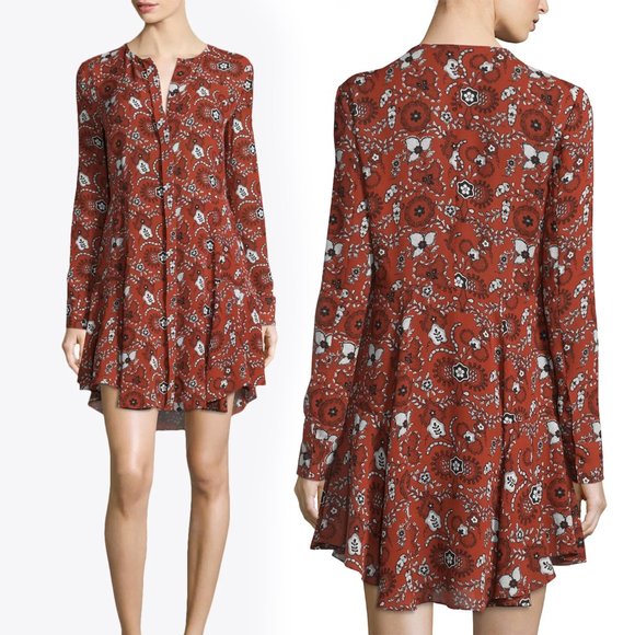 A.L.C. Randi Silk Henna Black White Floral Dress 2 Asymmetrical Hem Mini X-Small - Picture 1 of 8